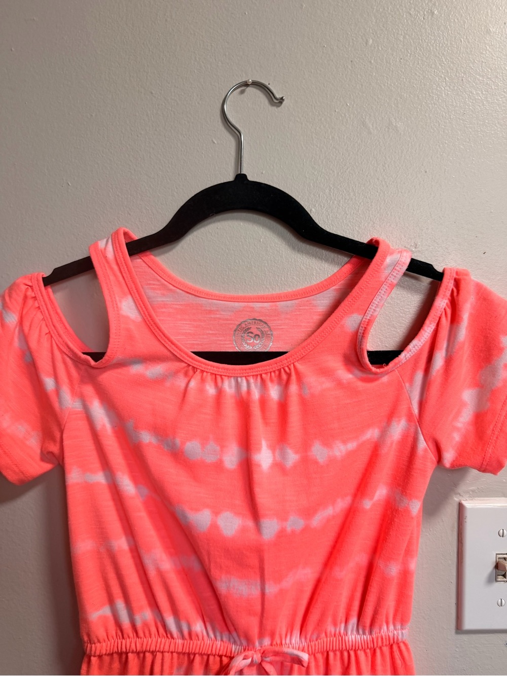SO Neon Coral Tie-Dye Cold-Shoulder Tunic